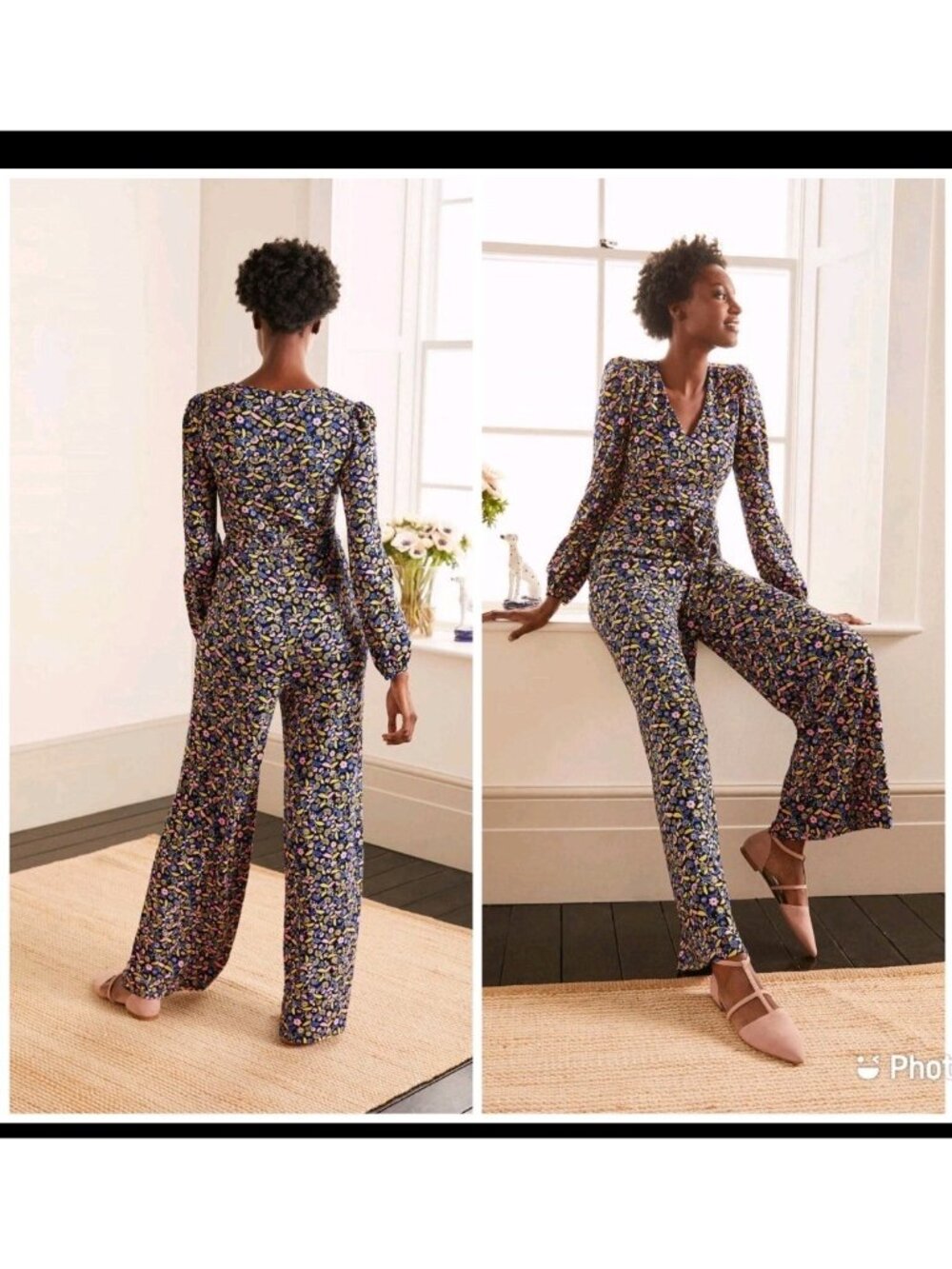 Boden Alexandra Ponte Floral Jumpsuit Long Sleeve Sz 8 Tall